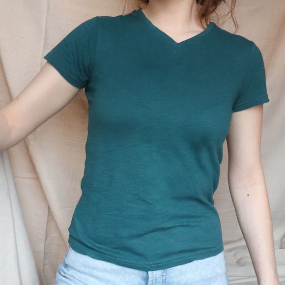 Teal V Neck Tee - Picture 2 of 4